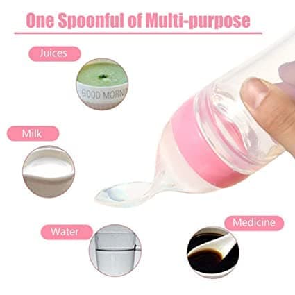 Alvinlite Biberon pour bébé, biberon en Silicone avec cuillère pour Les Tout-Petits(Rose)