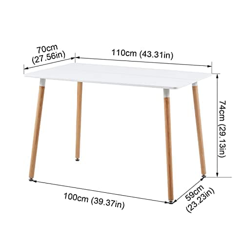 H.J WeDoo Table Salle à Manger Rectangulaire Scandinave Design Bois pour 4 a 6 Personnes Blanche 110 x 70 x74 cm (Table Seulement)