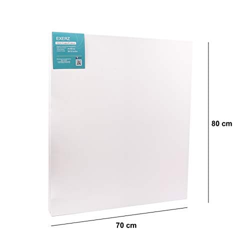 EXERZ 70x80cm Toiles pré-étirées 4 pièces - 1,7cm D'épaisseur Toiles à Peindre Encadrées/ 280GSM/ 100% Coton/Triplement Apprêtée/Sans Acide/Grain Moyen/ - Peinture à Huile/Gouache/Acrylique