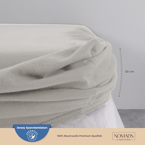Nomads CozyCotton Drap-Housse en Jersey 140x200 cm Crème 100% Coton. Parure de lit Matelas et lit tapissier. Draps jusqu'à 30 cm. Draps Housses Doux adaptés Drap Housse 140x190 Certifié Oeko-Tex 100