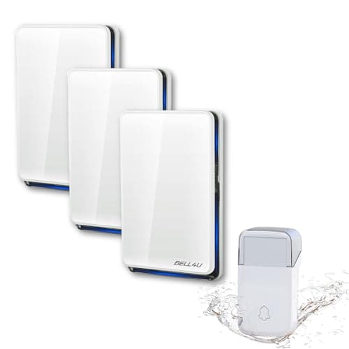 Bell4U Sonnette sans Fil Exterieur Etanche - 3 destinataires - Sonnette sans Fil Auto-alimentée 100 m, Sonnette électronique étanche IP65, Carillon Lumineux LED, 52 mélodies, 4 Niveaux de Volume