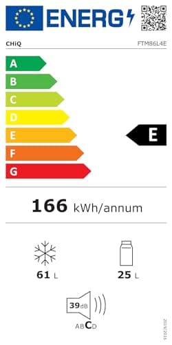 CHIQ FTM86L4E Réfrigérateur congélateur, 86 L (61/25), Petit réfrigérateur avec 2 portes, Congélation 4 étoiles, Casier à bouteilles, Thermostats réglables, Faible bruit, Foncé 2023