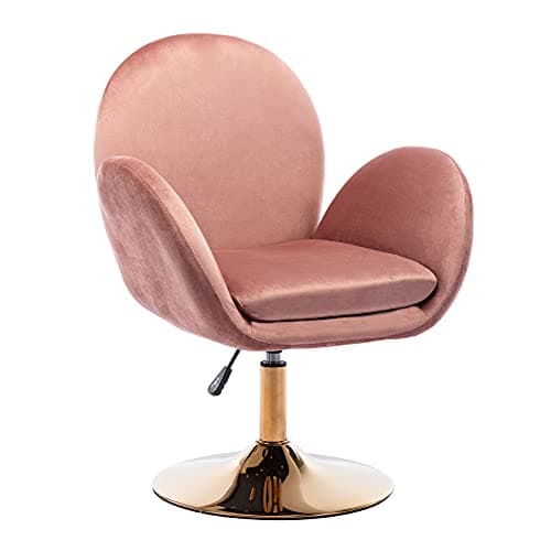 Wahson Chaise Pivotant Fauteuil Chambre Velour Assise Rembourrée avec Accoudoir pour Coiffeuse/Maquillage, Rose