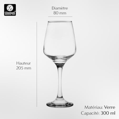 Glasmark KROSNO 1992 Verres à Vin Verres à Vin Rouge Verres à Vin Blanc Lot de 6 Verres à Vin Résistant au Lave-Vaisselle Transparent 6x300 ml