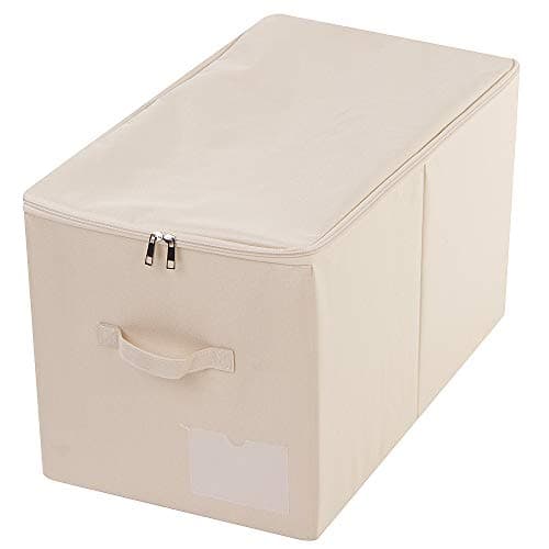 56 * 33 * 32 cm, Grandes boîtes de rangement pliantes pour armoires avec couvercle zippé et pochette pour étiquettes, poignées, pour l'organisation des vêtements et de la literie, beige