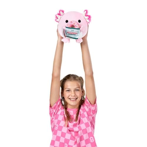 Snackles, Series 2, Axolotl (Krispy Kreme), Plush Toy, Cuddly Squishy Comfort Plush with License Snack Brand Accessory, Small (20 cm), Brown Box, (Axolotl)