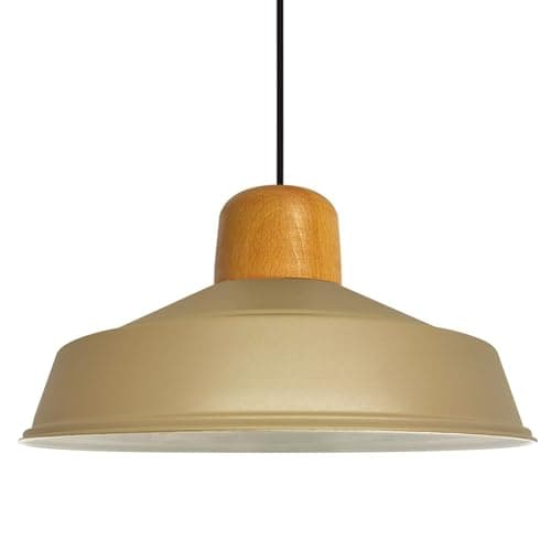 bamyum Asletl Plafonnier Industriel en Bois, Abat-Jour 41cm, Plafonnier et Îlot de Cuisine en Métal, Lampe Suspendue Table à Manger, E27 Salon Salle à Manger, Beige Suspension