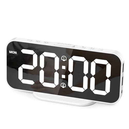 HOMVILLA Réveil Numérique LED avec Double Alarme Réveil Matin avec Fonction Snooze Horloge de Chevet à Miroir Déco Chambre Horloge Digitale Alimenté par USB