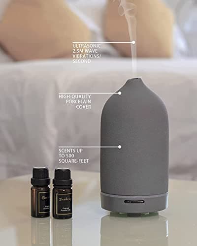 JESMAY Diffuseur d'arômes pour huiles essentielles - 120 ML - Diffuseur à ultrasons de qualité supérieure - en céramique - avec LED sans BPA - pour Chambre à Coucher, Bureau, Spa - Gris