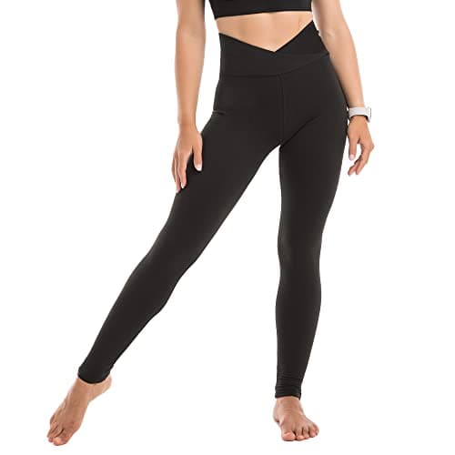 SINOPHANT Legging Femmes Pantalon de Sport, Jegging Taille Haute Femme Yoga Opaque Doux Grande Taille(#1 pièces Noire Taille croisée,S-M)