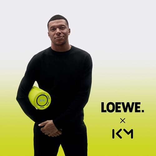 LOEWE We Hear Pro, Haut-Parleur Bluetooth en coopération avec Kylian Mbappé, 100 W, résistant à l'eau IPX6, Portable, Rechargeable, qualité Audio cristalline, Longue durée de Batterie, Denim, Bleu.