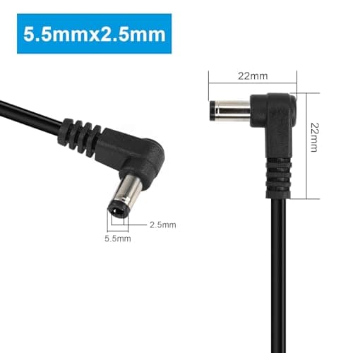 GINTOOYUN DC Power Extension DC 5.5mm x 2.5mm 90 degrés mâle à mâle câble Adaptateur Secteur à Angle Droit dc5525 pour Bande Lihgt, caméra de sécurité CCTV,Moniteur etc(2 PCS)