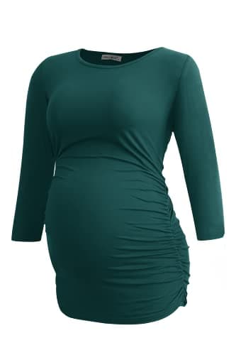Smallshow Haut de Maternité pour Femmes Lot de 3 Vêtements de Grossesse à Manches froncées 3/4,Black-Deep Green-Teal,S