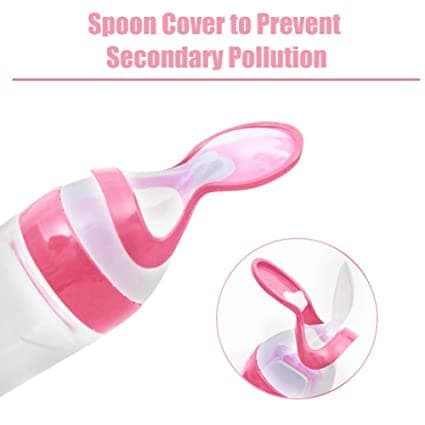 Alvinlite Biberon pour bébé, biberon en Silicone avec cuillère pour Les Tout-Petits(Rose)