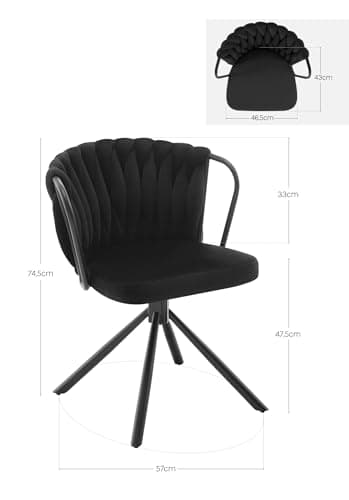 WOLTU Chaise de Salle à Manger Pivotante Lot de 4, Fauteuil Rembourré avec Dossier Tressé et Pieds en Métal, Chaise Scandinave, en Velours,Noir,EZS72sz-4