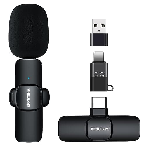 VIEWLON Micro Cravate sans Fil, Mini Micro Cravate pour iPhone iPad/Android/PC, Micro sans Fil Professionnel Microphone Réduction Intelligente du Bruit