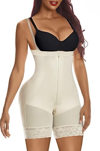 YIANNA Body Femme Gaine Ventre Plat Invisible Amincissante Zipper Gainant Combinaison Sculptant Shapewear Fajas Colombianas Post Accouchement Beige M 7257
