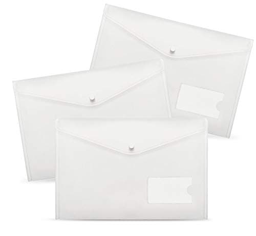 Lot de 20 Pochette Plastique A4 - Pochette Transparente A4 - Pochette à Bouton Pression A4 - Pochette Plastique A4 avec Rabat - Pochette Document A4 avec Porte-carte pour l'Organisation de Documents