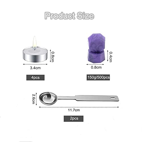 500 Pièces Perles de Cire à Cacheter Sceaux de Cire Octogonaux avec 2 Cuillères de Fusion et 4 Bougies de Thé pour Sceller et Décorer des Lettres(Violet)
