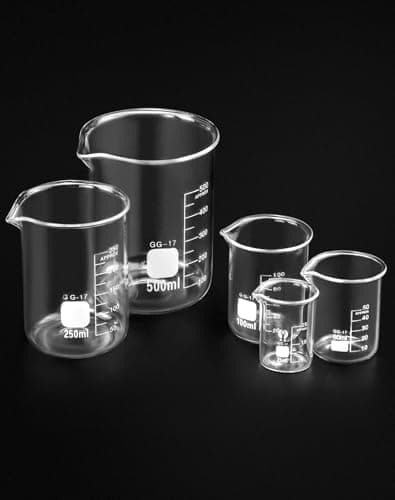 QWORK® Bécher Gradué 25ml 50ml 100ml 250ml 500ml en Verre Borosilicate, Lot de 5 Verre Doseur pour Laboratoire et Cuisine