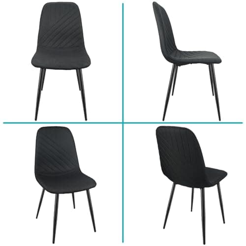 LEWE Chaises de Salle à Manger Lot de 4, Chaise de Cuisine avec Dossier, Toile de Lin Chaise Rembourrée avec Pied Métallique, pour Salle à Manger, Salon, Cuisine et Chambre à Coucher