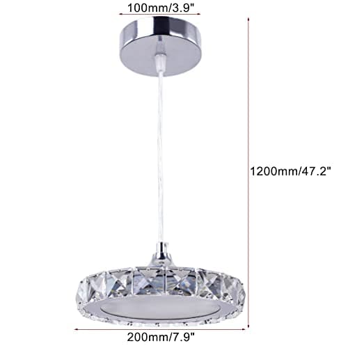 Lustre en cristal LED Mini suspension en cristal en acier inoxydable Plafonnier encastré pour couloir d'entrée salon (lumière variable)