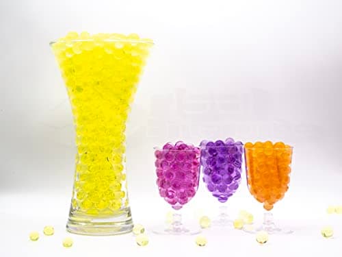 Risai Water Balls, Crystal Gel Beads Perfect for Hydrogel Plants Vase Filler, Centerpiece Silicone Orbs, Non-Toxic Clear Jelly Gems, Growing Bead 600pcs, Yellow 10g