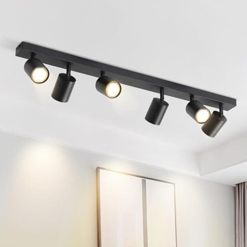 ZMH Plafonnier LED Spot de Plafond Noir : Plafonnier GU10 Spots 6 Ampoules, Spots de Plafond Orientables à 330°, Lampe de Couloir Moderne, Spot Mural Industriel pour Salon, Chambre, sans Ampoule
