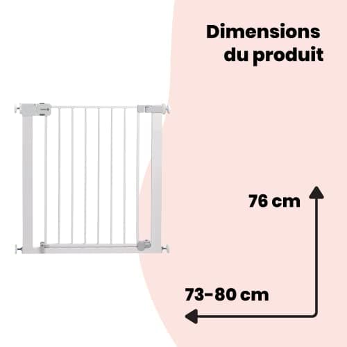 Safety 1st Auto Close Gate, Barrière de sécurité enfant Safety 1st, 73-80 cm (max. 136 cm), Barrière escalier enfant à pression, Ouverture d'une main, Sans vis ni perçage, Double verrouillage, Blanc