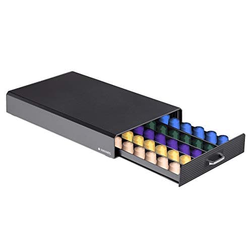 Navaris Tiroir à Capsule de Café - Rangement Support pour Dosette Machine à Café Nespresso - Distributeur Range-Dosette 50 Capsules - Noir