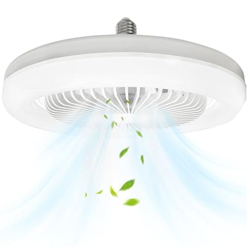 oxylops Ventilateurs Plafond avec Lumière, 10"" Lampe E27 Ventilateurs De Plafond Fermés Silencieux 30W, Ventilateur Mural Portable Enfichable avec Lumière Blanche pour Chambre Salon, FYD-0770