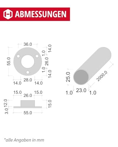 Portemanteaux chromé Tube de penderie 25 mm rond incl. 2 Pièces Stock de tube penderie NEUF Longueurs 1000 jusqu'à 2000 mm - fabriqué en Allemagne - 2000mm