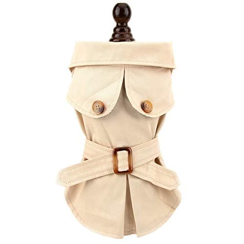 PAIDEFUL Trench pour petits chiens fille garçon coupe-vent mode western veste avec ceinture vêtements d'extérieur automne hiver chien vêtements pour chiot chihuahua yorkie, kaki, taille S