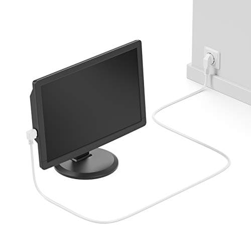 deleyCON 5m Câble d'alimentation Contact de Protection Fiche Type F (CEE 7/4) 90° Coudée au Connecteur d'alimentation C13 Femelle 90° Coudée à Droite pour PC Moniteur Ordinateur Beamer - Blanc