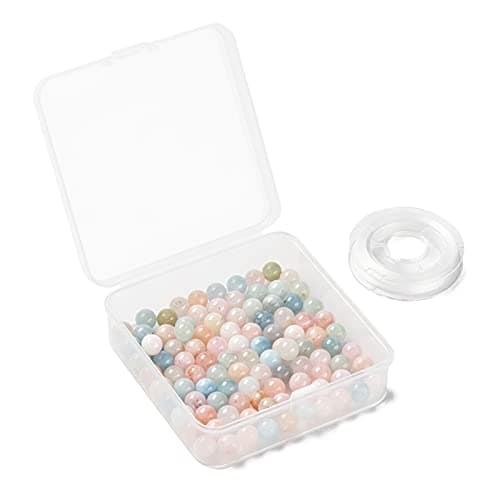 BEEFLYING 100 Pièces 8mm Naturel Morganite Perles Rondes Pierres Précieuses Lisses Perles Rondes Couleur Claire pour Bracelet Bijoux à Bricoler Soi-Même Kit Fabrication