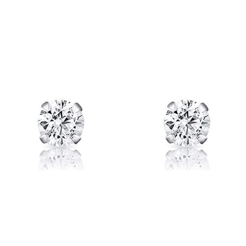 DTPsilver® boucles d'oreilles femme argent 925 - MINI/Petits/Moyens Clous Puces d'oreilles et Oxyde de Zirconium Ronds - Diamètre: 3 mm - Blanc/Clair CZ