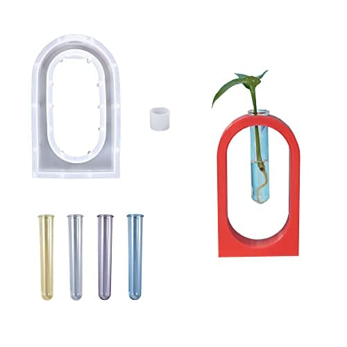 Cayway Vase en Résine Moule en Résine pour Station de Propagation, Moule de Vase en Silicone avec 4 PCS Tubes à Essai pour La Décorationde Bureau à Domicile