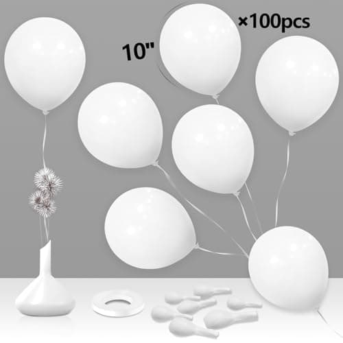 Ballons Blanc Mat, 100 Pcs 10 Pouces Épaissir Latex Ballons Décorations de Fête avec 2 Rubans pour Ballons Guirlande Arche Anniversaire Mariage Anniversaire Baby Shower Fiançailles