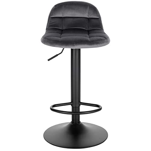 WOLTU Tabouret de Bar en Velours Lot de 2 Tabouret de Comptoir Tabouret Haut Hauteur Réglable Pivotant à 360° Dossier Repose-Pieds Hauteur du Siège 62-83cm Gris Foncé BH317dgr-2