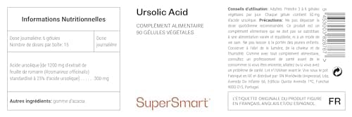 Acide Ursolique - Aide à Préserver la Masse Musculaire - Anti-Inflammatoire Naturel - Anti- âge - Extrait de Feuilles de Néflier du Japon Standardisé à 25% d’Acide Ursolique - Vegan - Supersmart