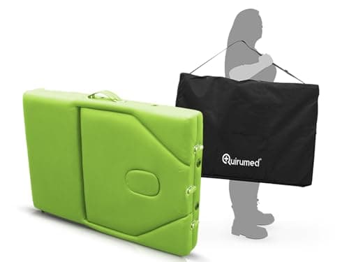 QUIRUMED Elite Table de Massage Pliante en Aluminium, 186 x 66 cm, Couleur Verte, Table de Massage, Similicuir, Rembourrage Haute densité, légère, Hauteur réglable
