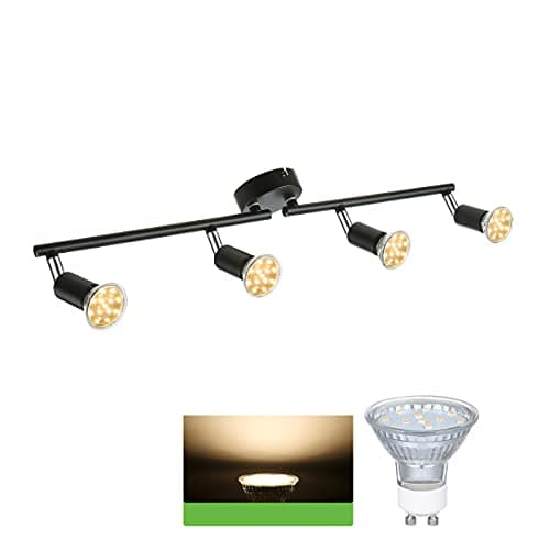 Tomshine Plafonnier LED 4 Spots orientables, noir 4 x 4W GU10 Barre Spot Plafond LED Eclairage intérieur pour Salon Salle à Manger