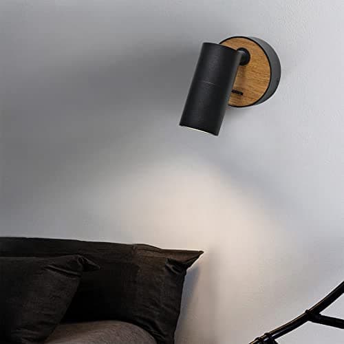 ouglres Applique Murale Noire Avec Interrupteur,2 Packs d'Appliques Murales En Bois Design Rétro En Aluminium,Applique Murale Intérieure Éclairage Compact Salon Chambre,Gu10(Ampoule Non Incluse)