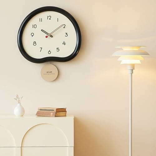 Ergocar Horloge Murale en Bois, Horloge Murale Silencieuse Moderne Alimentée par Batterie, Horloge Analogique avec Pendule Oscillant, Horloge Murale Ronde en Bois