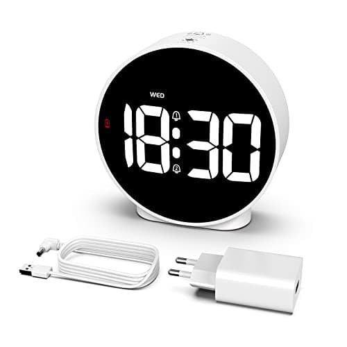 CHEREEKI Réveil Matin LED, Réveil Lumineux avec Affiche la Semaine, Fonction Snooze, 4 Luminosité Réglable, 2 Alarmes, Horloge Digitale à Piles pour Enfant, Adolescent, Personnes âgées