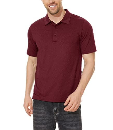 KEFITEVD Polo Homme Golf Tennis à Manche Courte Casual Sport T-Shirt Polyester Slim Fit Vetement,Vin Rouge,S