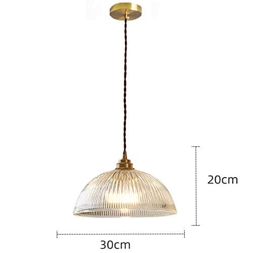 HJXDtech Luminaire Suspension Dôme en Verre Transparent Vintage Industrielle avec Base E27 en Laiton Cuivre Lustre Loft Lampe suspendue au plafond (30cm)