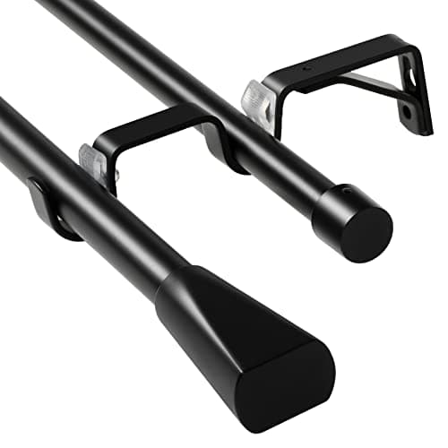Eson Casa Tringle à rideaux double extensible de 70 à 120 cm de diamètre avec embouts décoratifs pour rideaux à œillets, tringle de fenêtre réglable pour salon, noir