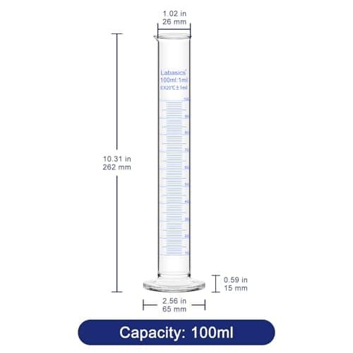 Labasics Verre Cylindre Gradué (3-Paquet) 100 ml, Graduated Cylindre en Verre Borosilicaté Cylinder de Mesure Éprouvettes Cylindriques