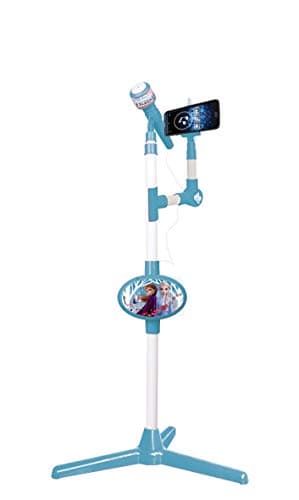Lexibook- Disney Microphone La Reine des Neiges 2 Elsa Anna Olaf avec Enceinte et Pied Lumineux, Prise auxiliaire pour connecter la Musique, Bleu/Violet, S150FZ_50